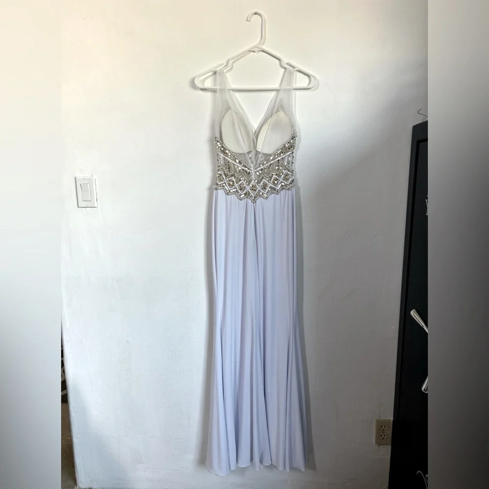 Brit Cameron White V-Neckline Long Prom Dress with Beaded Bodice - Picture 2 of 2